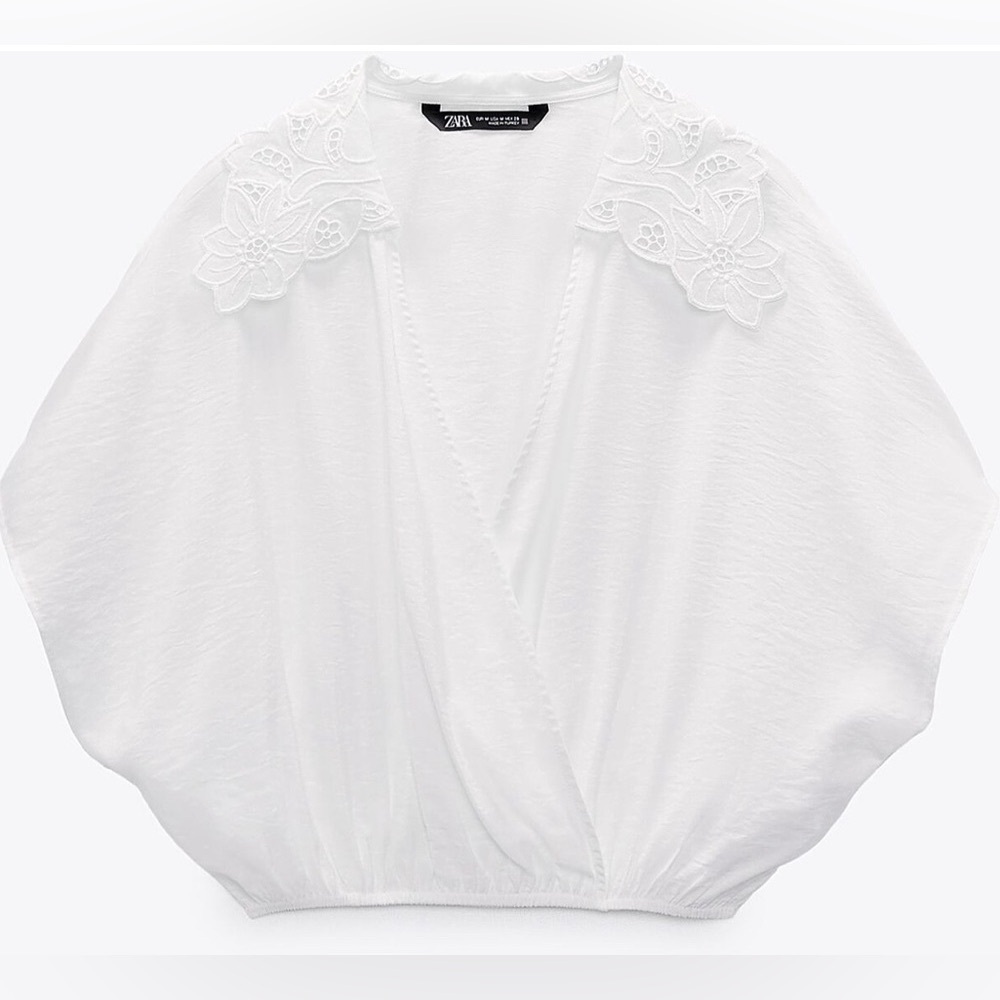 Nwt - Zara Embroidered Collar Top In White - Size S